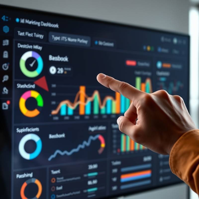 A hand pointing at a digital marketing dashboard, representing the Digital Marketing Fundamentals course.