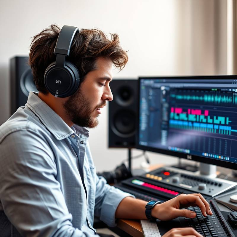A music producer working with audio software, representing the Music Production Masterclass.