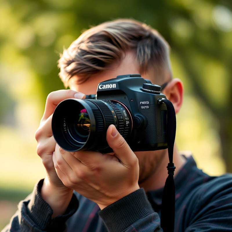 A photographer taking a picture with a DSLR camera, showcasing the Photography Masterclass.