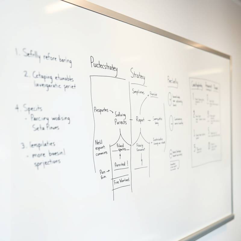 A whiteboard with business strategy notes, representing the Business Strategy and Leadership course.