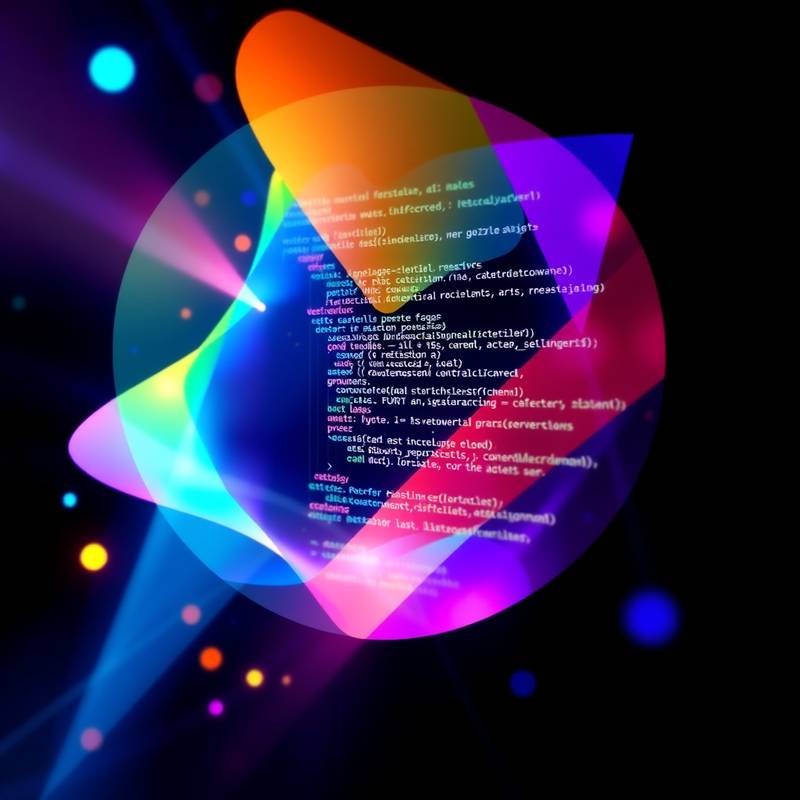 Abstract image representing modern web development trends with code snippets and colorful shapes.