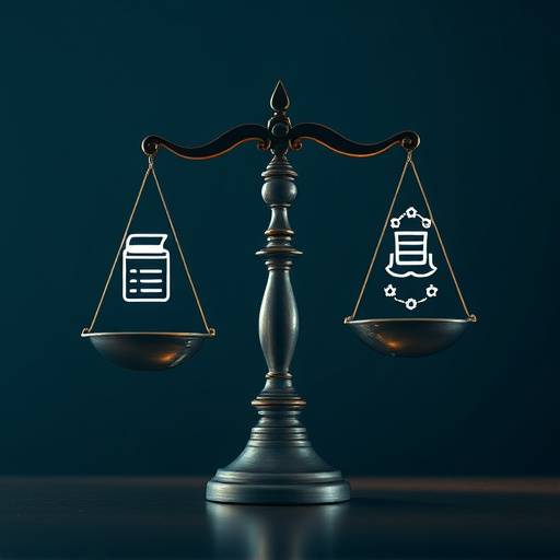Illustration depicting ethical considerations in data science with a balance scale and data icons.
